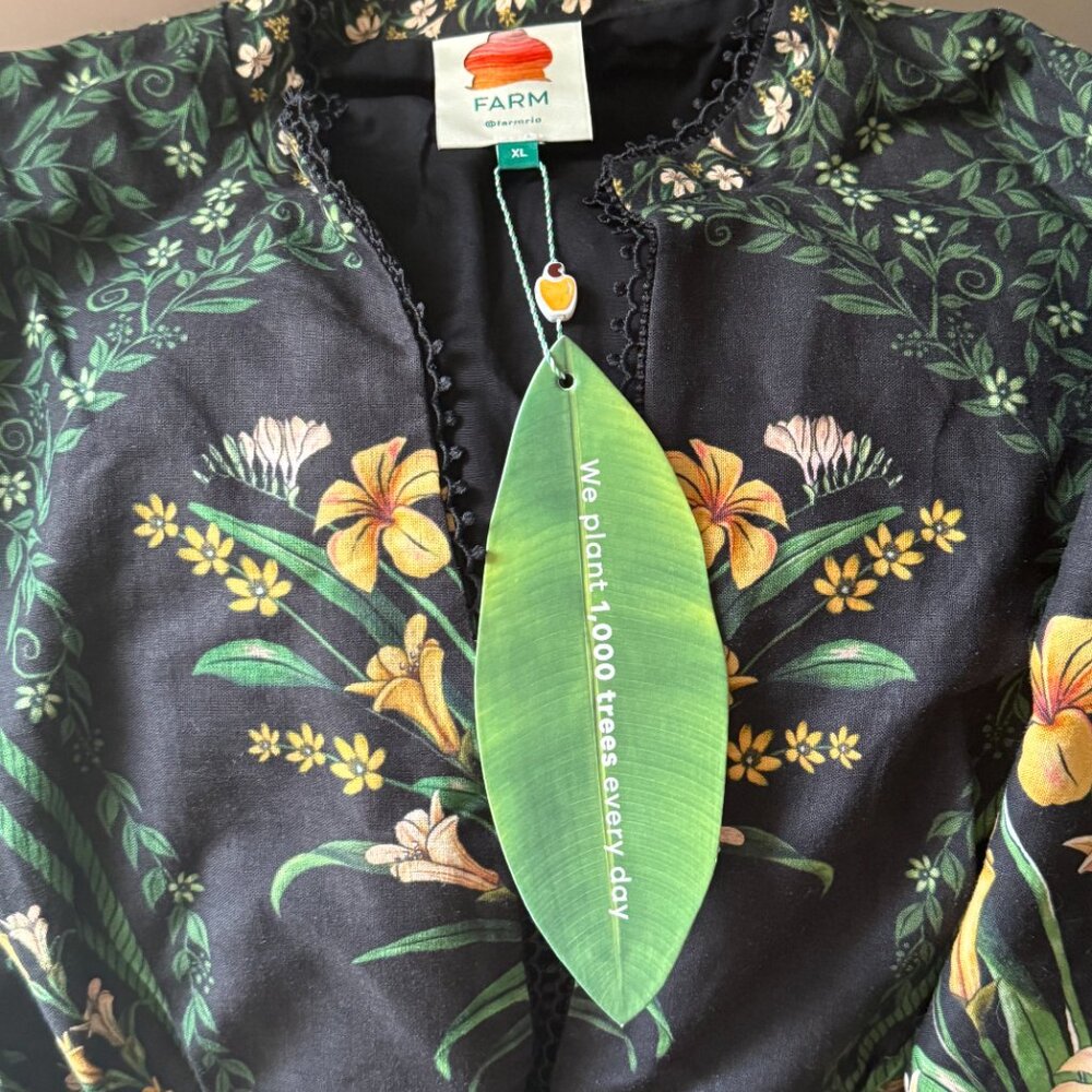 FARM Rio Black Flowers Arch Lenzing™ Ecovero™ Euroflax™ Mini Dress XL NWT - Picture 5 of 5